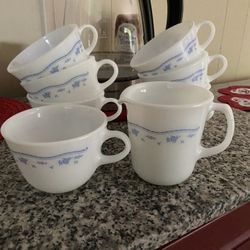 7 Pyrex Corning Morning Blue Flower Tea Cups 8 oz