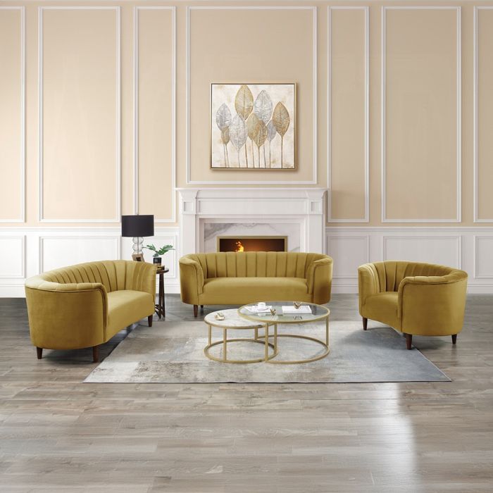 3PC Millephri Living room Set ( 2 Colors Olive Yellow Or Gray)