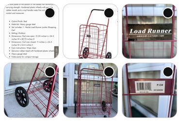 Load Runner Jumbo Grocery Cart Laundry Cart Red