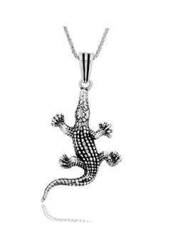 925 sterling silver crocodile pendant necklace 22”