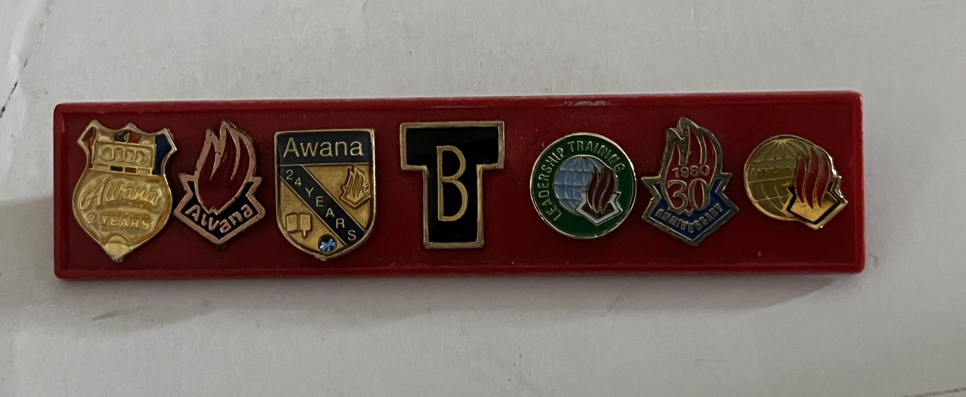 Rare nice Vintage Awana Pins, Lot of 7 on Uniform Bar