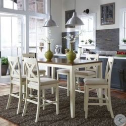 7 Piece Thornton Dining Set In Cream And Brown 