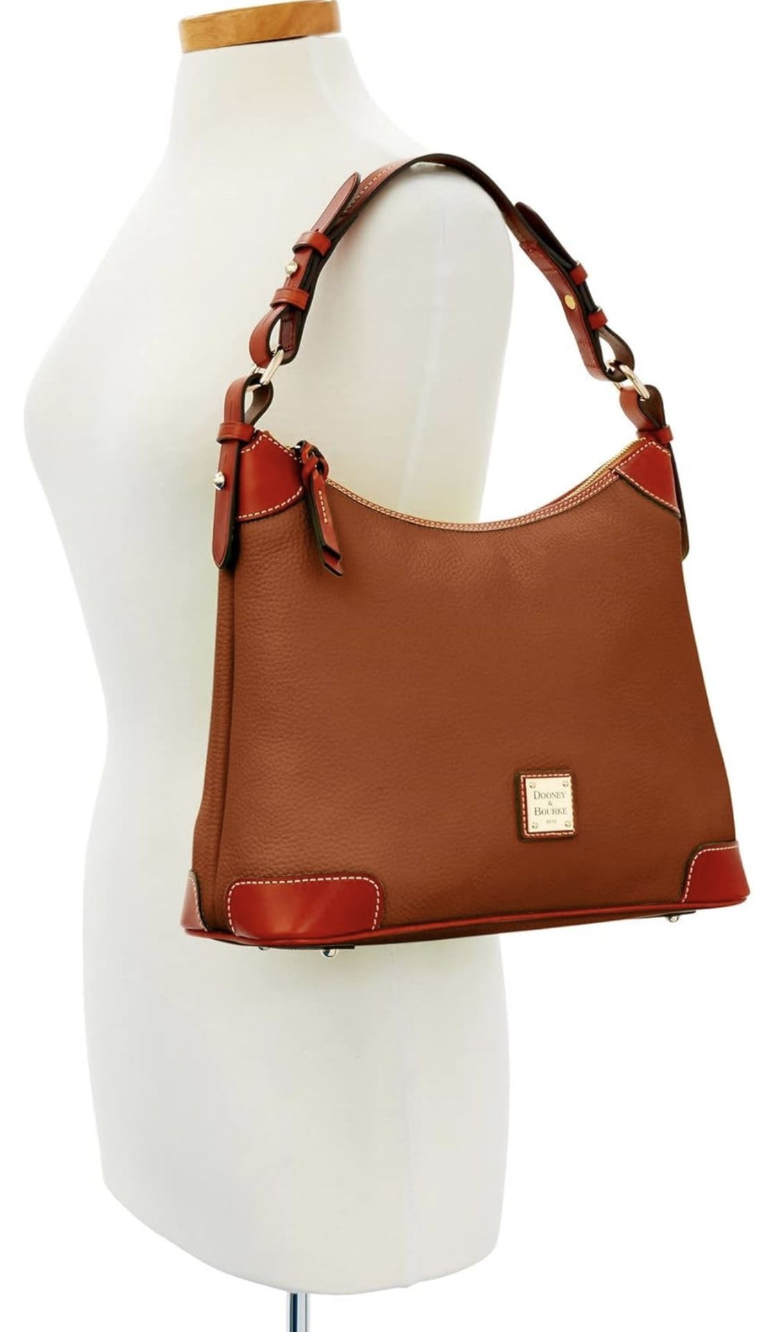 🔥 Dooney & Bourke Hobo Shoulder Bag in Pebble Grain Leather, Large Handbag with Adjustable Shoulder Strap | Caramel
