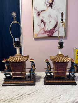 Pair of Asian Palanquin Figural Table Lamps
