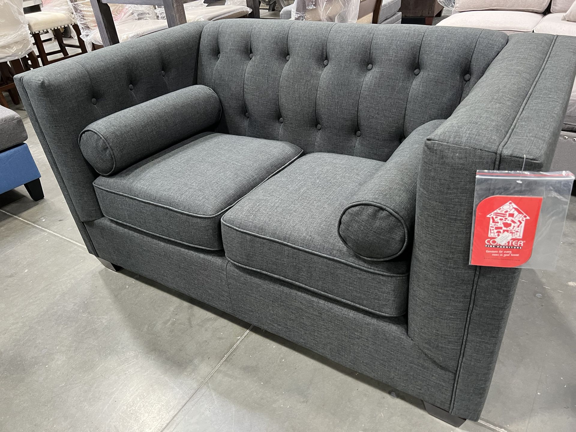 !! !New!!! Stylish Charcoal Loveseat, Grey Loveseat, Couch, Upholstered Couch, Sofa, Loveseat With Accent Pillows, Comfortable Couch