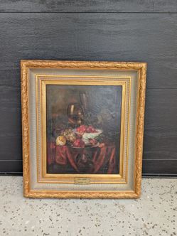 Vintage Pieter Boel Fruits and Wine Still Life Painting