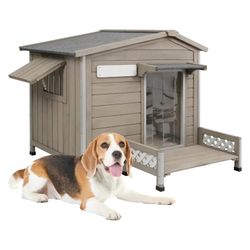 Wooden Dog House Outdoor, Weatherproof Durable Dog Kennel Outside with Porch