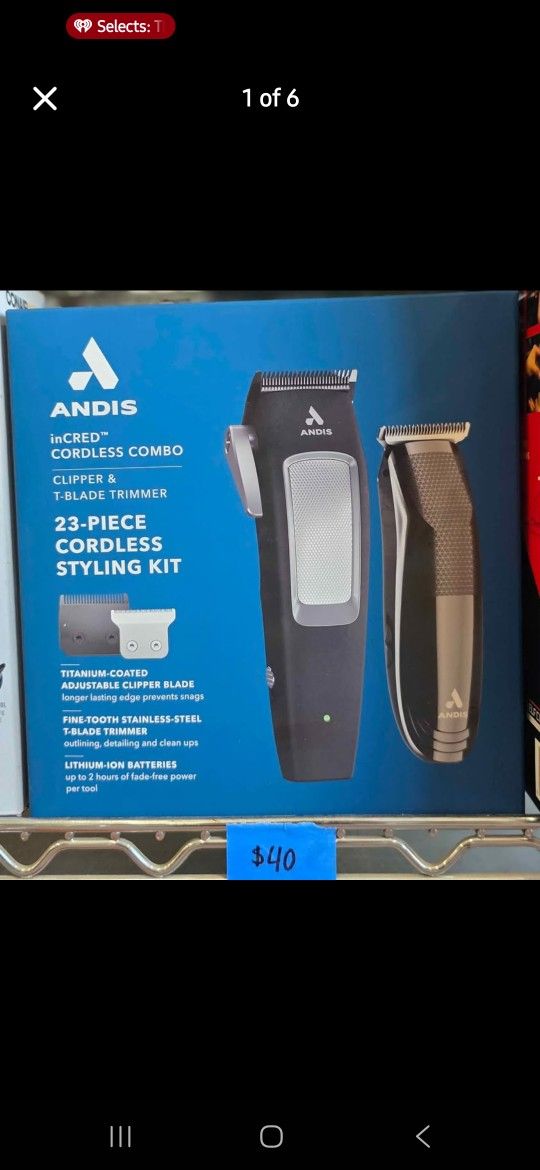 Andis inCRED Cordless Clipper & Cordless T-Blade Trimmer Kit, Lithium 23-Piece Kit, Black/Silver