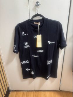 Marni Navy Multigram Logo Print Cotton T-Shirt – Size 46 (XS) – New with Tags