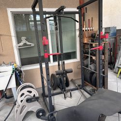 Squat Rack, Bench Chair, Dumbbells, Weight Plates, Indoor Bike = Bundle For Sell