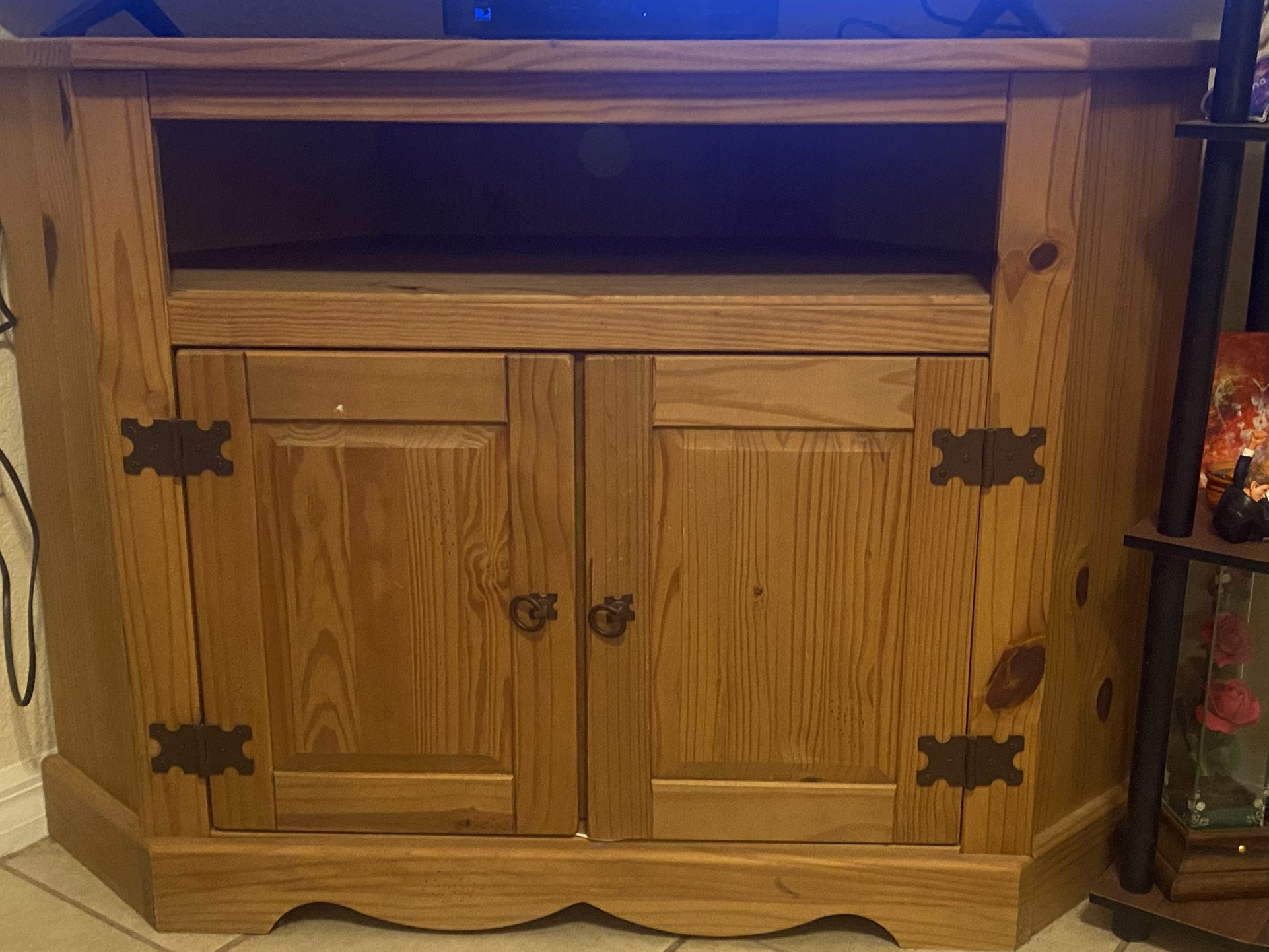 Beautiful Etagere shelf & pine corner tv cabinet Take both for $50