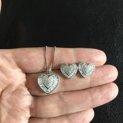 925 sterling silver heart chain with earrings set.