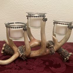 DEER ANTLER FAUX 3 VOTIVE TEA LIGHT CANDLE HOLDER