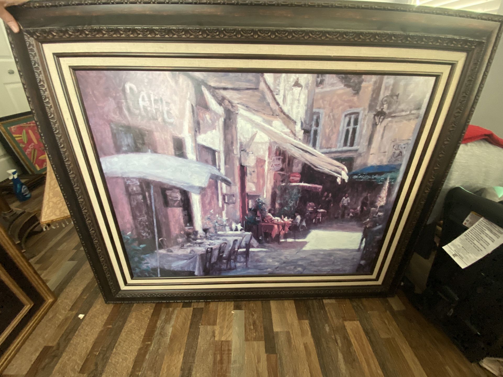 Oversized Framed Café Street Scene Artwork – Ornate Frame – 50”+