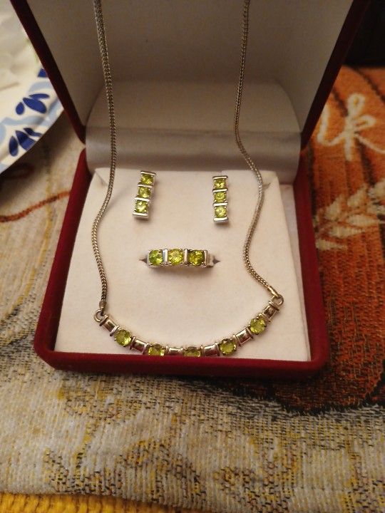 Peridot Stone Sterling Set