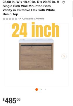 24-Inch Wall Mounted Bath Vanity with White Resin Top