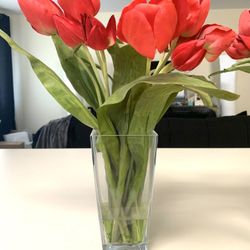 Faux Tulips in Squared Vase