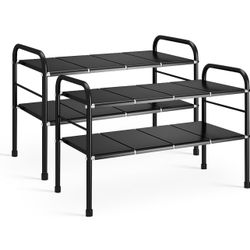 2Pcs Under Sink Organizer and Storage Rack, 2 Tier Large Capacity Countertop Storage Shelf Holder with 8 Removable Tray, Sink Shelf Cabinet Storage Sh