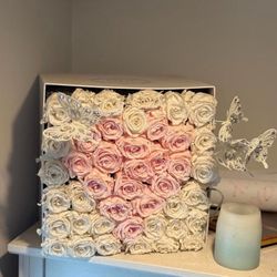 Decorative Artificial Rose Flower Box with Butterfly Accents