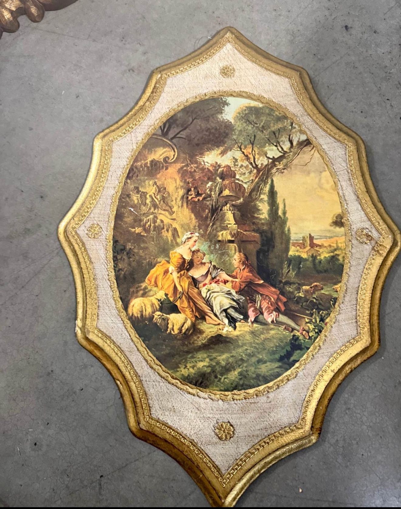 Vintage 1960s Italian Wood Plaque Picture Florentine Gold Gilt Wall Hanging