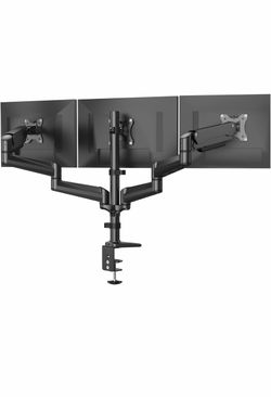 HUANUO - Soporte triple para monitor para tres pantallas LCD planas/curvadas de 17 a 32 pulgadas, Negro