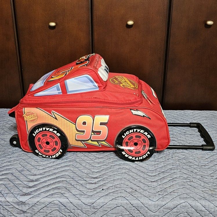 Disney Pixar Cars Lightning McQueen 95 Kids Rolling Luggage Suitcase 12"x 21"