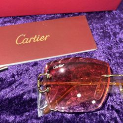 Cartier Glasses(Diamond Cut), Red, Silver Frame