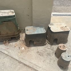 Sprinkler-Irrigation Boxes - ALL $45.  4 Large Boxes 2 Small Round