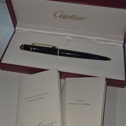 Bolígrafo Must de Cartier Original - Laca Negra y Oro (Vintage)
