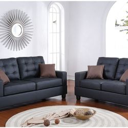 2 PC SOFA SET  BLACK NEW IN BOX  FAUX LEATHER ☎️ 1714586,2564 