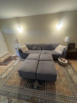 Gray Sectional Sofa with Ottoman