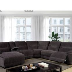 New Grey Chenille Recliner Sectional Couch Only $50 Down Payment 