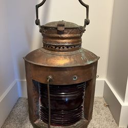 Antique Large Copper Elisha Webb & Son  Co. (PA)Nautical Lamp With Original Kerosene Lamp Inside
