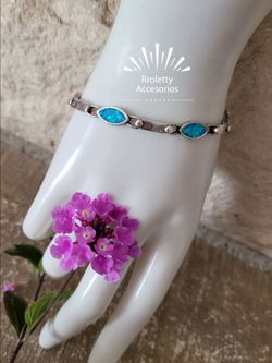 Sterling Silver 925 Bracelet with Blue Sky Opal Stone