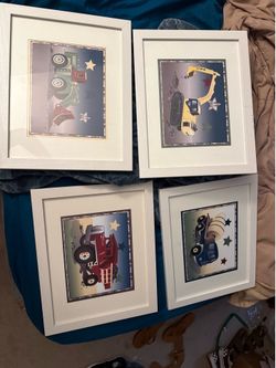 Set of 4 Framed Construction Vehicle Wall Art