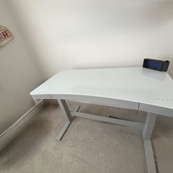 Glass Height Adjustable Sit Stand Desk - USB Ports and Dry Erase