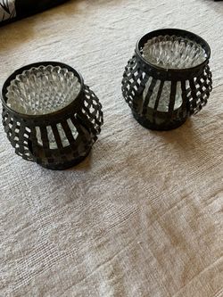 Two Metal And Glass candle Holders