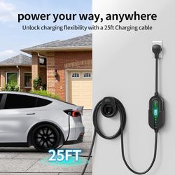 Romaa Level 2 EV Charger for Tesla, 25ft Cable, WiFi App, 32A Portable NACS Connector, 240V/120V Adapters Tesla charger 