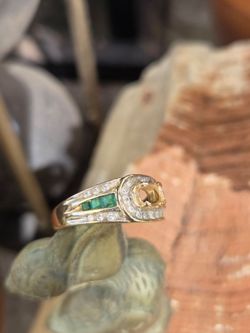 Gold ring 14k diamonds, emeralds