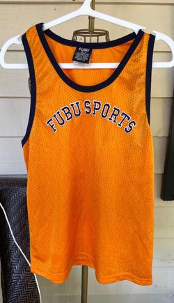 FUBU Sports Orange Mesh Basketball Jersey Boys M 12–14 Y2K