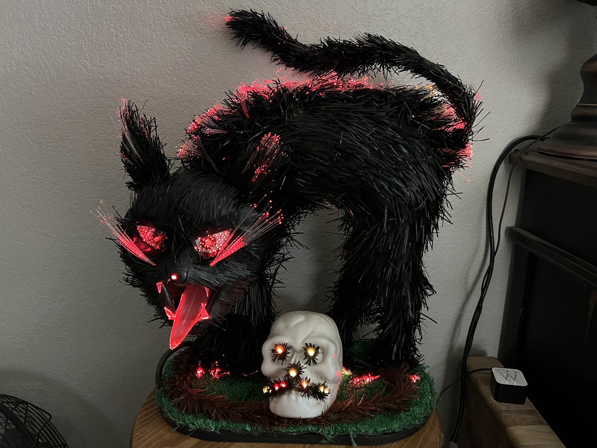 Vintage Fiber Optic Black Cat Halloween Decor