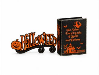 Halloween Glitter Sign and Spell Book Decor Set