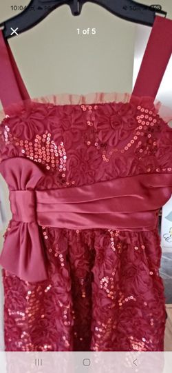 NEW Girls Size 8 Deep RED Floral and Sequins Design with Satin Bow Dress