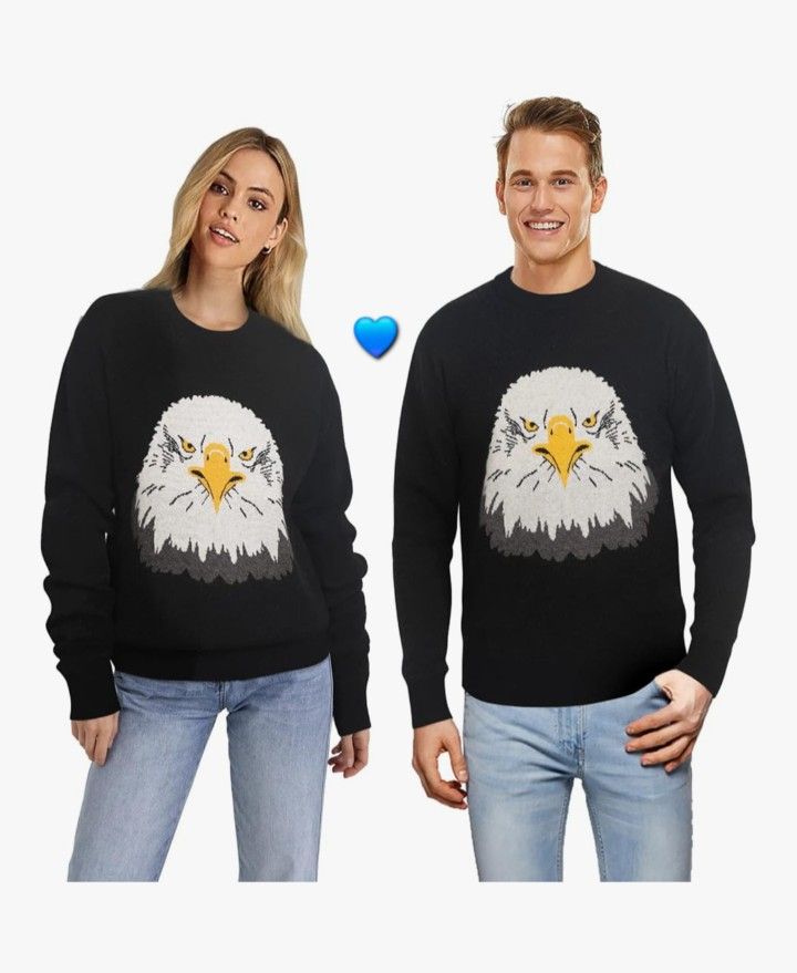 Men Black Haliaeetus leucocephalus Knit Pullover Funny Eagle Sweater Naughty Christmas Clothing, Men/ Women Size XL Two available, NEW.
I HAVE TWO AV