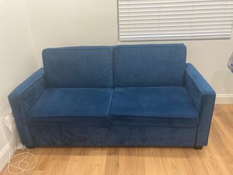 OPEN TO OFFERS - Great Condition Blue Velvet Full Size Sleeper Sofa