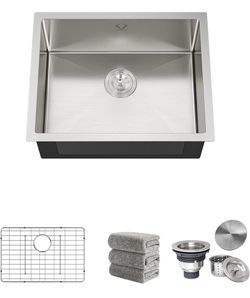 Kitchen Sinks 23x18 Inch Undermount Kitchen Sink Stainless Steel Sink 16 Gauge Single Bowl Sinks Set (5 Item Bundle: Sink, Bottom Grid, Drain Assembly