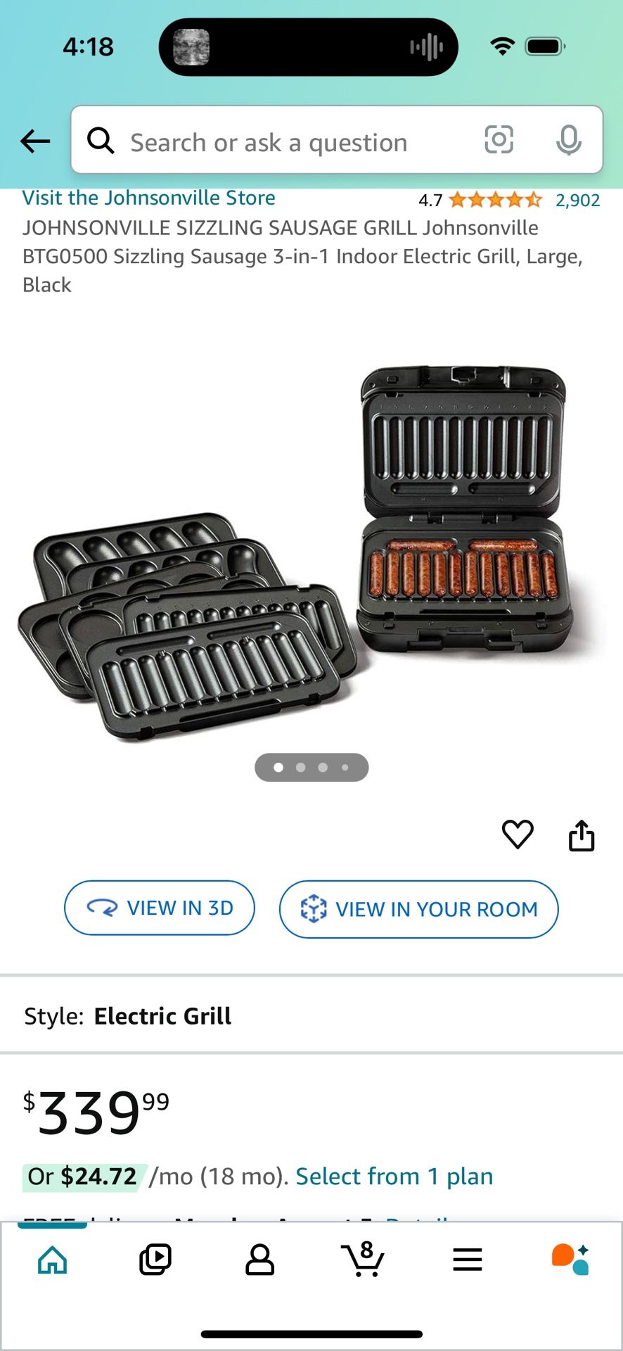 JOHNSONVILLE SIZZLING SAUSAGE GRILL Johnsonville BTG0500 Sizzling Sausage 3-in-1 Indoor Electric Grill,
