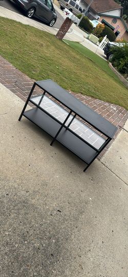 TV Stand W/ Shelves - Dark Brown/Black/Glass