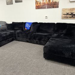 Black XL Corduroy Sofa Sectional Set - Free Delivery Promo 