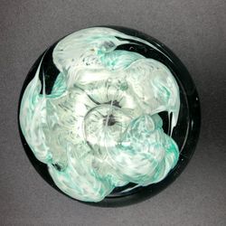 Antique Vintage Teal Swirl GLASS BALL PAPERWEIGHT - HANDBLOWN